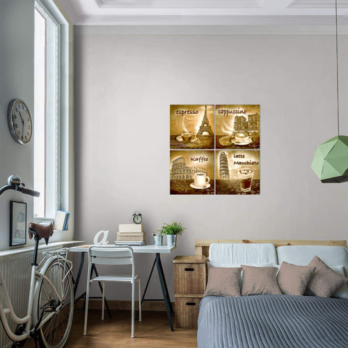 Runa Art - Bilder Küche Kaffee Wandbild auf Vlies Leinwand Esszimmer Küchenbilder 4 Teilig 80 x 80 cm Modern 500743a
