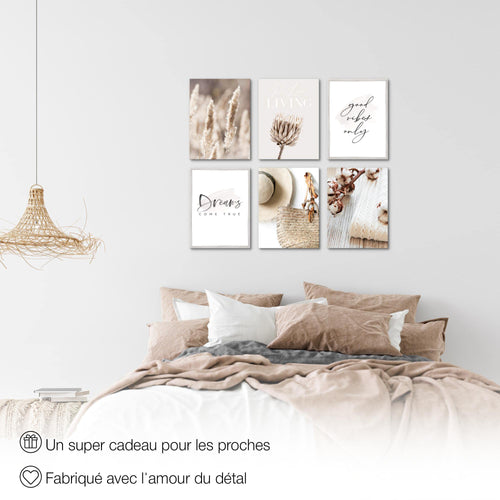 Novart Wandbilder Set Boho Pampasgras - KOMPLETT AUFHÄNGFERTIG - Made in Germany - Moderne Bilder  Wohnzimmer Schlafzimmer - N006664a