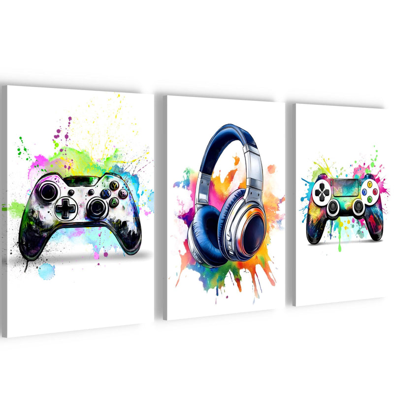 Novart Quadros Console di gioco Giocatore - Completamente Pronto Da Appendere - Sala giochi Ragazzi Adolescente Decorazione Elegante - Set 3 Pezzi Bianco - N038730a