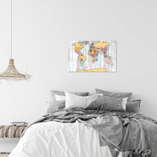Runa Art Bild Weltkarte Holz Modern Wandbilder Wohnzimmer Büro 1 Teilig - Made In Germany - Landkarte Weiss Flur 108715b