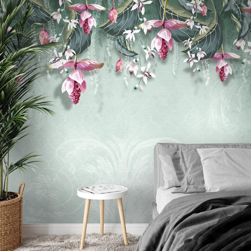 Novart Fototapeten 396 x 280 cm Blumen Blätter - Vlies Wanddekoration Wohnzimmer Schlafzimmer - Deutsche Manufaktur - grün N9122012b