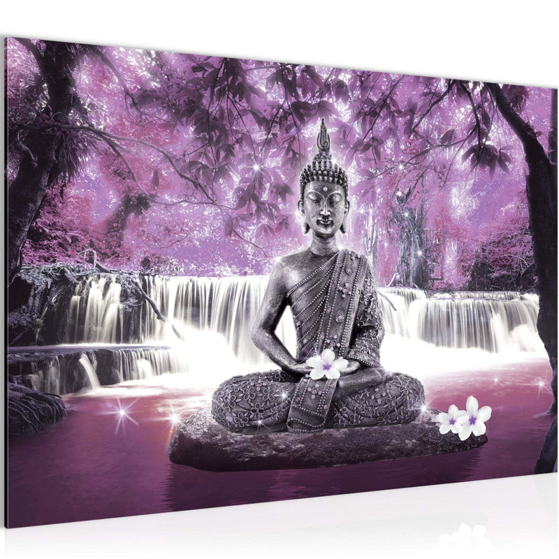 Runa Art Bild Buddha Wasserfall Modern Wandbilder Wohnzimmer Schlafzimmer 1 Teilig - Made In Germany - Landschaft Violett Lila Flur 503515c
