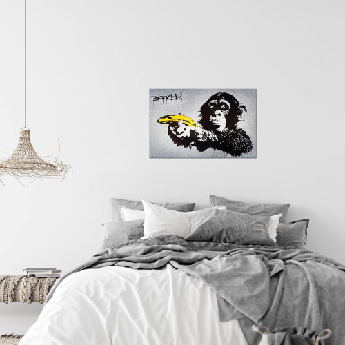 Runa Art Bild Monkey Banana Gun Modern Wandbilder Loft Wohnzimmer 1 Teilig - Made In Germany - Street Art Graffiti Grau Flur 302815a