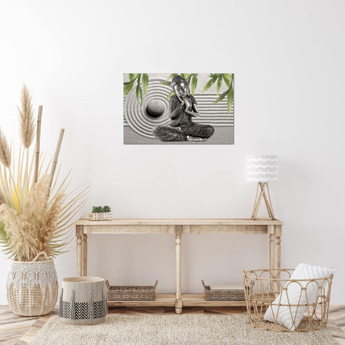 Runa Art Bild Buddha Feng Shui Modern Wandbilder Wohnzimmer Schlafzimmer 1 Teilig - Made In Germany - Relax Grau Grün Flur 505515c