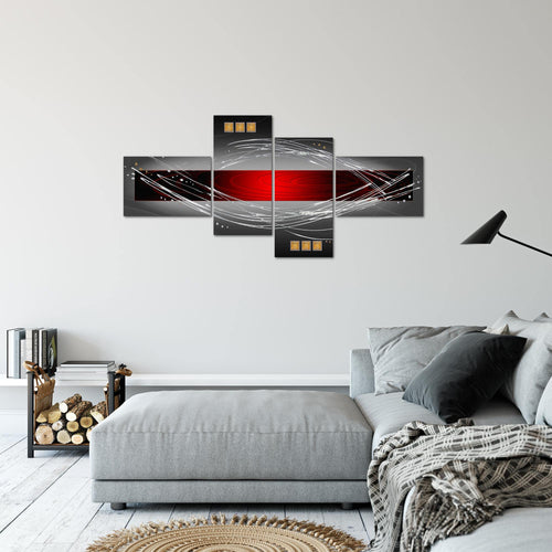 Runa Art Wandbilder Set XXL Abstrakt Wohnzimmer Schlafzimmer Rot Grau Schwarz 4 Teilig - Made in Germany - 103145a