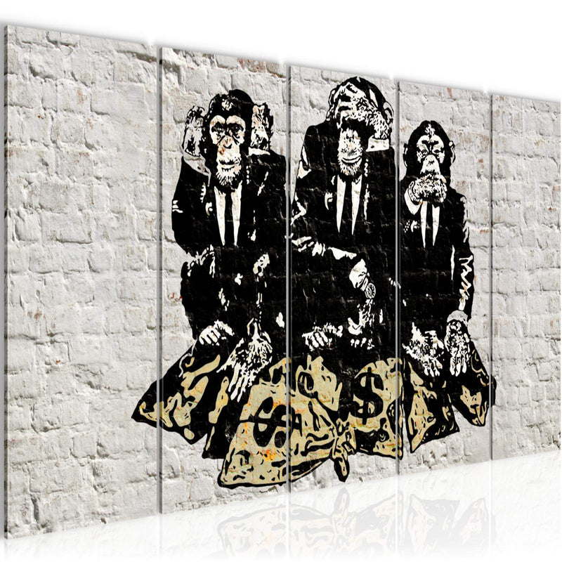 Runa Art Wandbild XXL Street Art Affen Loft Wohnzimmer 200 x 80 cm Grau 5 Teilig - Made in Germany - 303455a