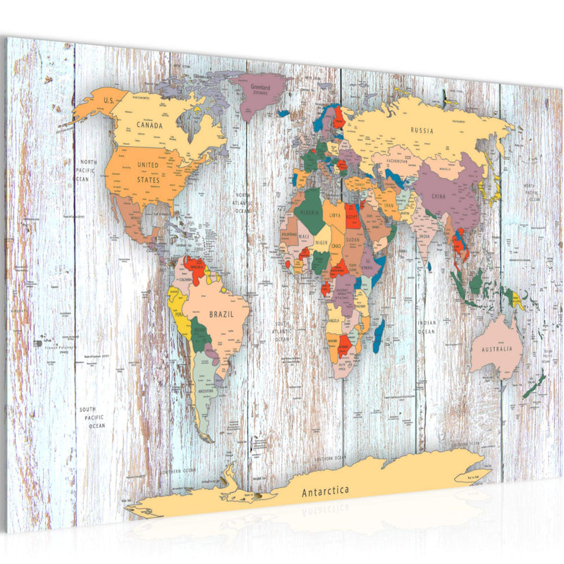 Runa Art Bild Weltkarte Holz Modern Wandbilder Wohnzimmer Büro 1 Teilig - Made In Germany - Landkarte Weiss Flur 108715b