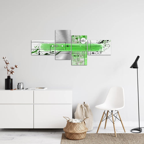 Runa Art Wandbilder Set XXL Abstrakt Wohnzimmer Grau Grün Weiss 4 Teilig - Made in Germany - 107845c