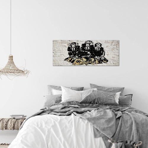 Runa Art Wandbild Street Art Affen 1 Teilig 100 x 40 cm Modern Bild auf Vlies Leinwand Duke of Lancaster UK Loft Wohnzimmer Grau 303412a