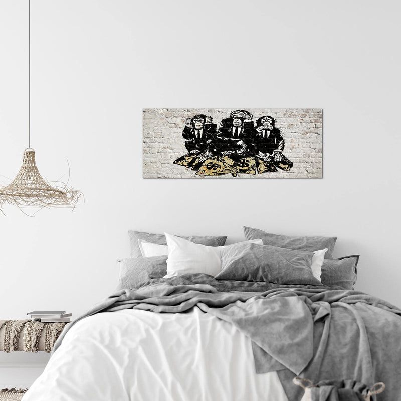 Runa Art Wandbild Street Art Affen 1 Teilig 100 x 40 cm Modern Bild auf Vlies Leinwand Duke of Lancaster UK Loft Wohnzimmer Grau 303412a