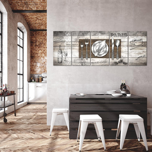 Runa Art Wandbild XXL Küche Abstrakt Esszimmer Küchenbilder 200 x 80 cm Grau 5 Teilig - Made in Germany - 038155c