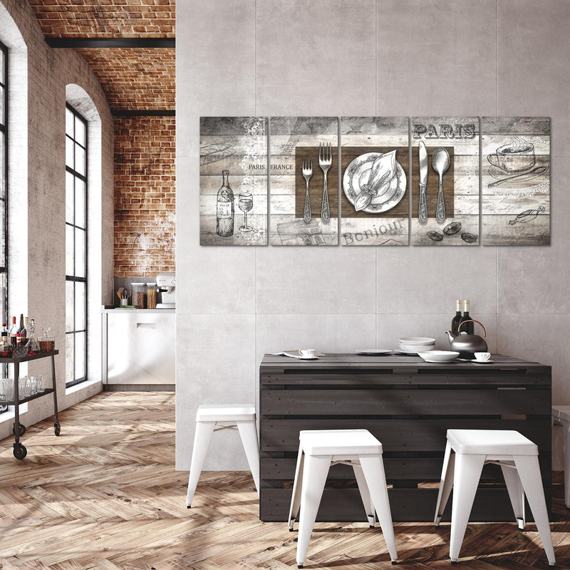 Runa Art Wandbild XXL Küche Abstrakt Esszimmer Küchenbilder 200 x 80 cm Grau 5 Teilig - Made in Germany - 038155c