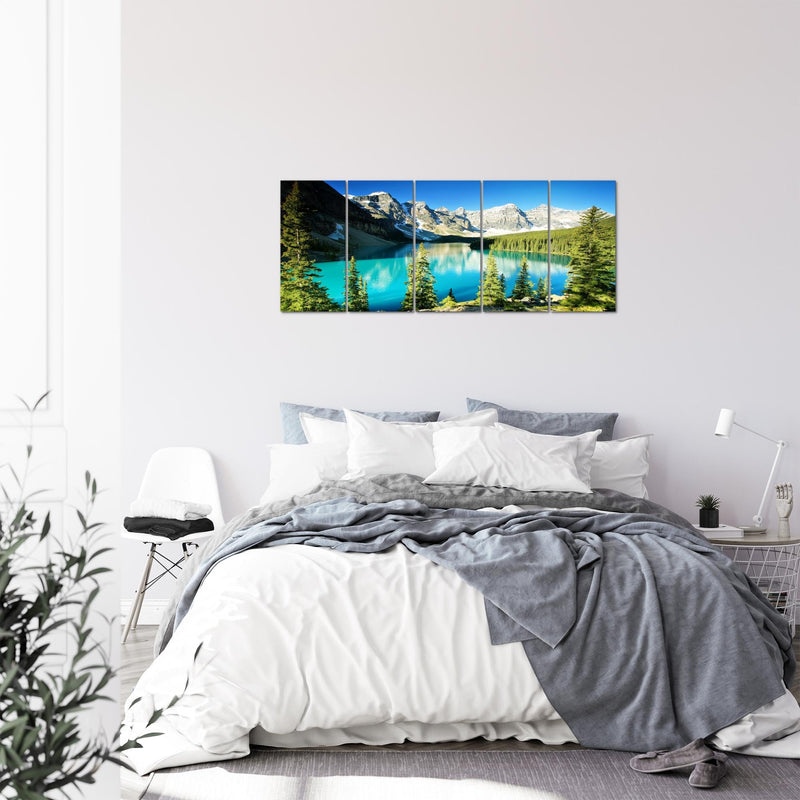 Runa Art Bild Wald See Wandbilder auf Vlies Leinwand 5 Teilig Wanddekoration Wohnzimmer Schlafzimmer 049756a