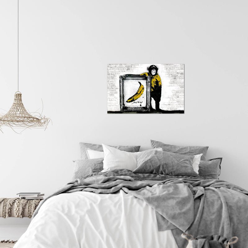 Runa Art Bild Affe mit Banane Modern Wandbilder Loft Wohnzimmer 1 Teilig - Made In Germany - Street Art Graffiti Weiss Flur 302215b