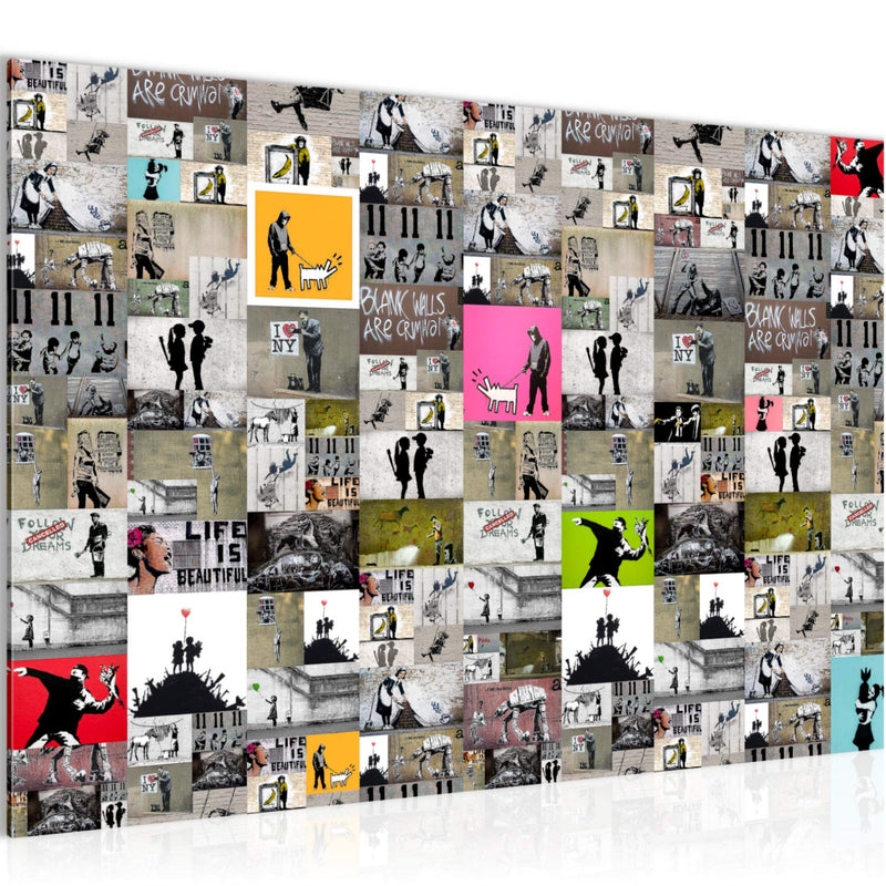 Runa Art Bild Collage Banksy Modern Wandbilder Loft Wohnzimmer 1 Teilig - Made In Germany - Street Art Bunt Flur 302715a