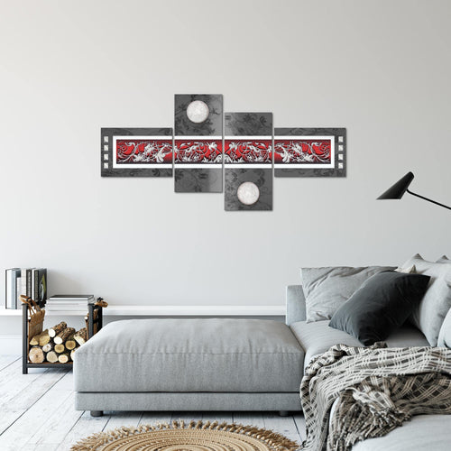 Runa Art Wandbilder Set XXL Abstrakt Wohnzimmer Schlafzimmer Grau Rot 4 Teilig - Made in Germany - 102945a