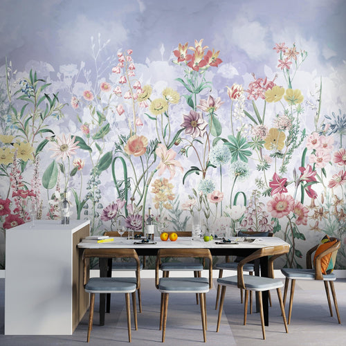 Novart Fototapete Blumen 396 x 280 cm Wandtapete Blumenwiese Blau Wohnzimmer Schlafzimmer - N9130012a