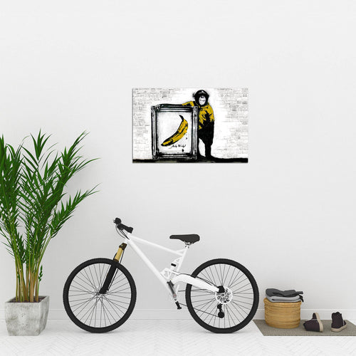 Runa Art Bild Affe mit Banane Modern Wandbilder Loft Wohnzimmer 1 Teilig - Made In Germany - Street Art Graffiti Weiss Flur 302215b