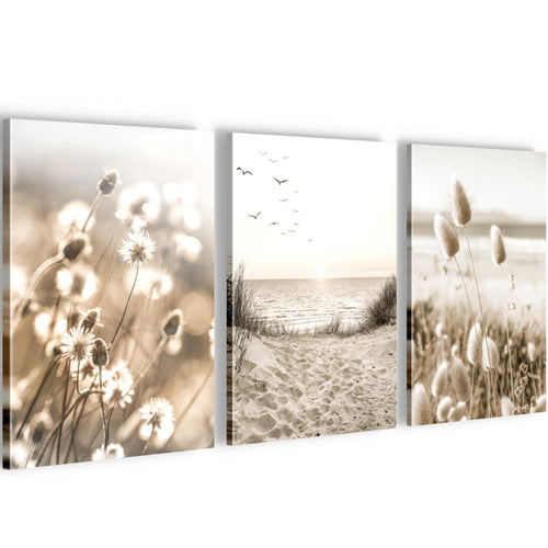 Novart Quadros Boho Erba della pampa - Completamente Pronto Da Appendere - Soggiorno Camera da letto Corridoio Decorazione Elegante - Set 3 Pezzi Beige - N035330a