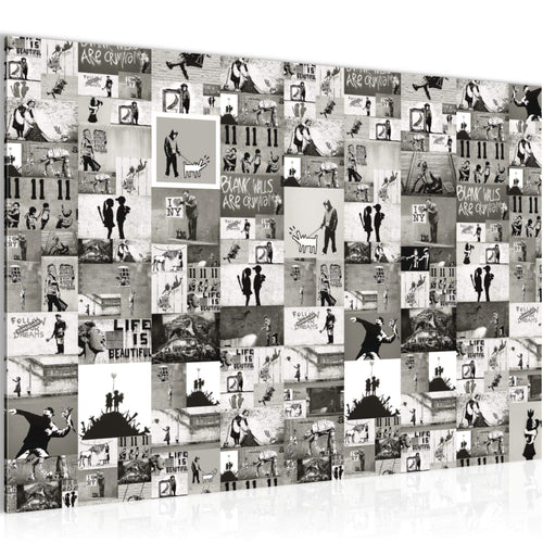 Runa Art Bild Collage Banksy Modern Wandbilder Loft Wohnzimmer 1 Teilig - Made In Germany - Street Art Braun Flur 302715c