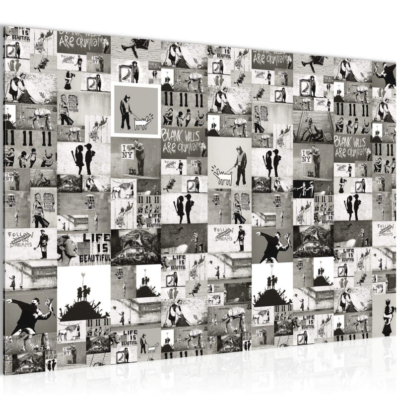 Runa Art Bild Collage Banksy Modern Wandbilder Loft Wohnzimmer 1 Teilig - Made In Germany - Street Art Braun Flur 302715c
