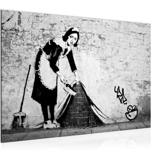 Runa Art Bild Maid Banksy Modern Wandbilder Loft Wohnzimmer 1 Teilig - Made In Germany - Art Schwarz Weiss Flur 301715c