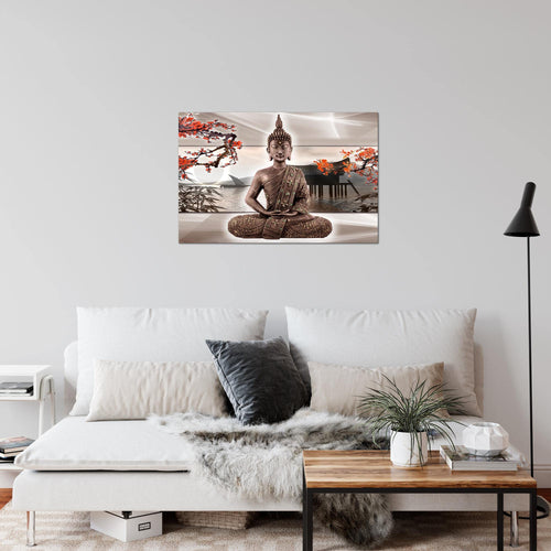 Runa Art Bild Buddha Feng Shui Modern Wandbilder Wohnzimmer Schlafzimmer 1 Teilig - Made In Germany - Kirschbaum Beige Rot Flur 503215c