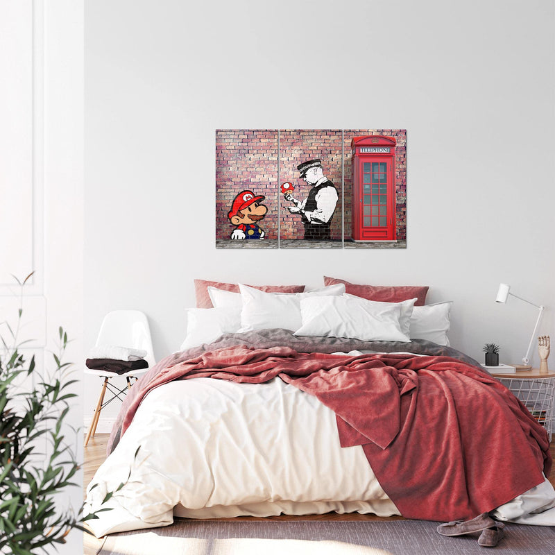 Runa Art Wandbilder Mario And Cop Bild XXL Jugendzimmer Wohnzimmer Rot Braun Streetart 120 x 80 cm 3 Teilig 032931a