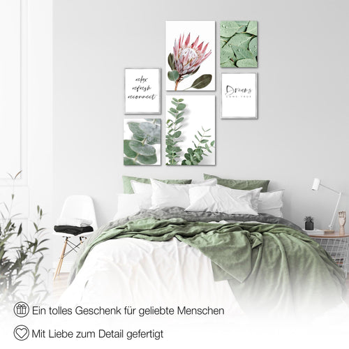 Novart Wandbilder Set Grüne Blätter Pflanze Natur Blumen  - KEIN EXTRA RAHMEN BENÖTIGT -  Modern Deko  - Wohnzimmer Schlafzimmer N005363a