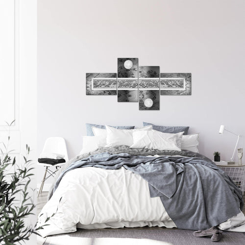 Runa Art Wandbilder Set XXL Abstrakt Wohnzimmer Schlafzimmer Schwarz Weiss Grau 4 Teilig - Made in Germany - 102345b