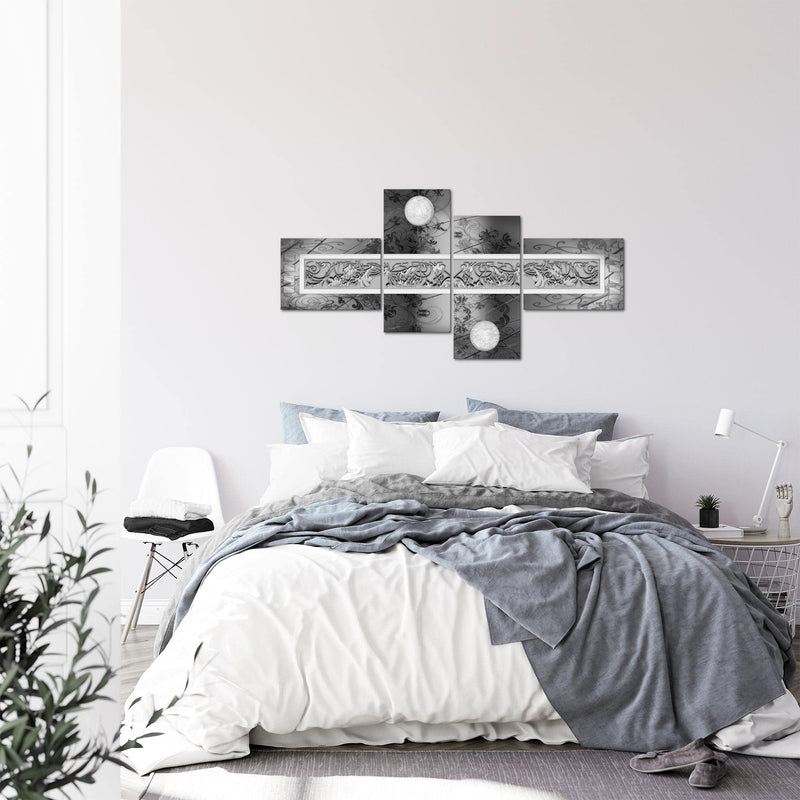 Runa Art Wandbilder Set XXL Abstrakt Wohnzimmer Schlafzimmer Schwarz Weiss Grau 4 Teilig - Made in Germany - 102345b