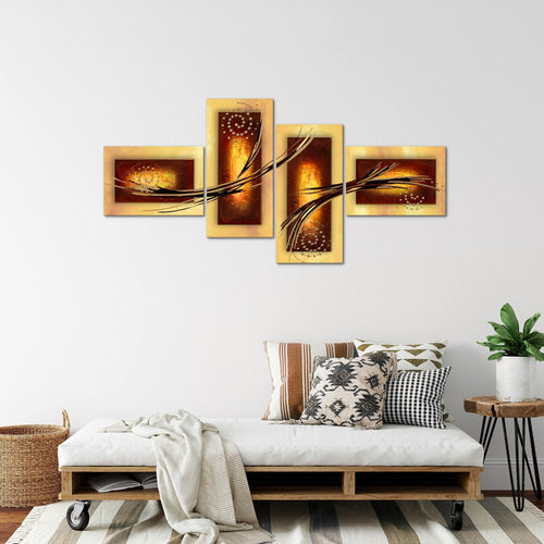 Runa Art Wandbilder Set XXL Abstrakt Wohnzimmer Schlafzimmer Beige Braun 4 Teilig - Made in Germany - 102745a