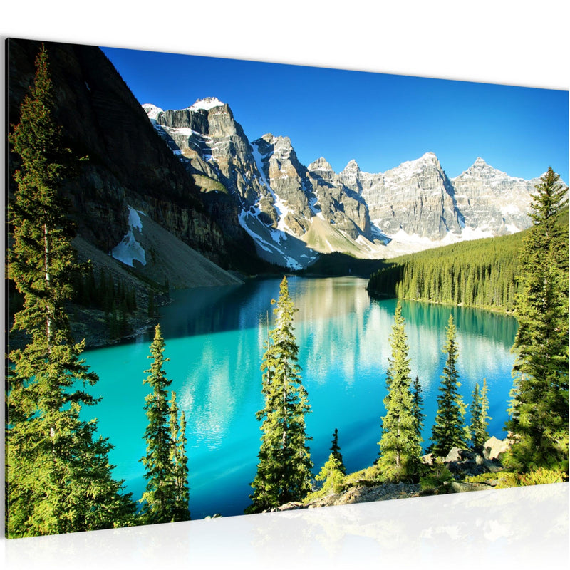 Runa Art Bild Wald See Modern Wandbilder Wohnzimmer Schlafzimmer 1 Teilig - Made In Germany - Natur Grün Blau Flur 049715a