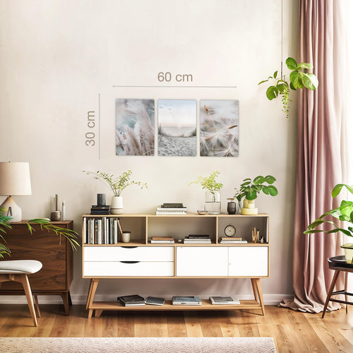 Novart Quadros Spiaggia Mare Boho - Completamente Pronto Da Appendere - Soggiorno Camera da letto Corridoio Decorazione Elegante - Set 3 Pezzi Blu Beige - N033830a