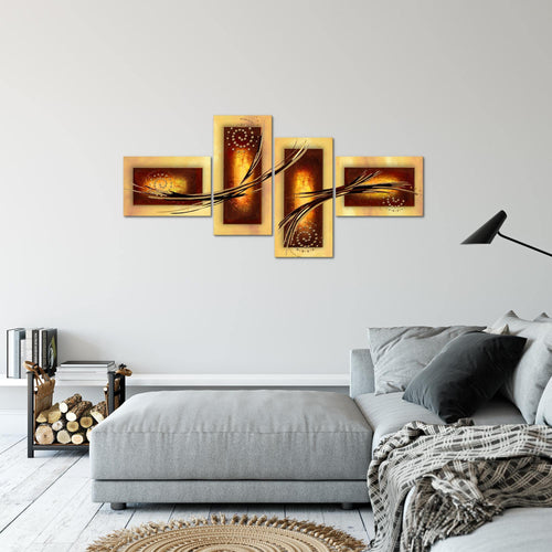 Runa Art Wandbilder Set XXL Abstrakt Wohnzimmer Schlafzimmer Beige Braun 4 Teilig - Made in Germany - 102745a