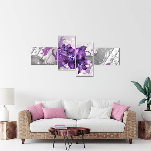 Runa Art Bild Modern Blumen Lilien - Made in Germany - Wandbilder Abstrakt Violett Lila 4 Teilig 016542c