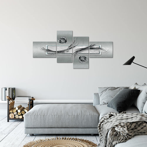 Runa Art Wandbilder Set XXL Abstrakt Wohnzimmer Schlafzimmer Grau Türkis Blau 4 Teilig - Made in Germany - 104745b