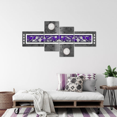 Runa Art Wandbilder Set XXL Abstrakt Wohnzimmer Schlafzimmer Violett Lila Grau 4 Teilig - Made in Germany - 102945b