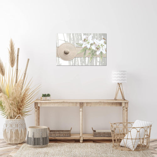 Runa Art Bild Feng Shui Lilie Modern Wandbilder Wohnzimmer Schlafzimmer 1 Teilig - Made In Germany - Relax Grau Beige Flur 501115c
