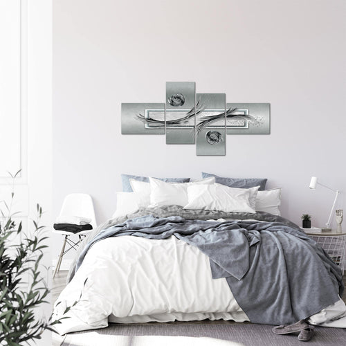 Runa Art Wandbilder Set XXL Abstrakt Wohnzimmer Schlafzimmer Grau Türkis Blau 4 Teilig - Made in Germany - 104745b