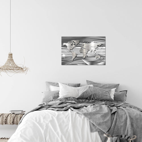 Runa Art Bild Weltkarte Modern Wandbilder Wohnzimmer Büro 1 Teilig - Made In Germany - Abstrakt Silber Grau Flur 107915b