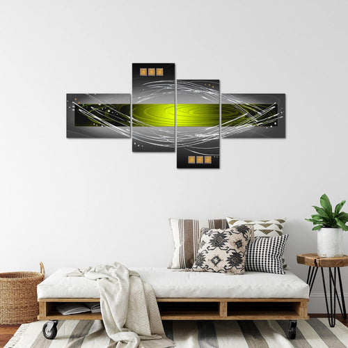 Runa Art Wandbilder Set XXL Abstrakt Wohnzimmer Schlafzimmer Grün Grau Schwarz 4 Teilig - Made in Germany - 103145c