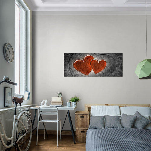 Runa Art Wandbild Herzen Holz 1 Teilig 100 x 40 cm Modern Bild auf Vlies Leinwand Romantisch Wohnzimmer Schlafzimmer Grau Rot 104112b
