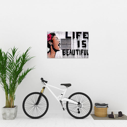 Runa Art Bild Life is Beautiful Modern Wandbilder Loft Wohnzimmer 1 Teilig - Made In Germany - Graffiti Grau Flur 301315a
