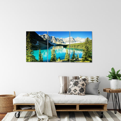 Runa Art Wandbilder Wald See Bild XXL Wohnzimmer Schlafzimmer Grün Blau Natur 120 x 80 cm 3 Teilig 049731a