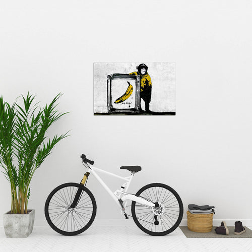 Runa Art Bild Monkey with Banana Modern Wandbilder Loft Wohnzimmer 1 Teilig - Made In Germany - Street Art Grau Flur 302215a