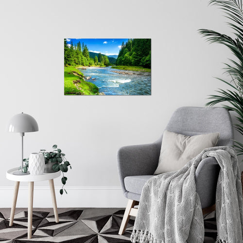 Runa Art Bild Wald Fluss Modern Wandbilder Wohnzimmer Schlafzimmer 1 Teilig - Made In Germany - Natur Grün Blau Flur 049815a