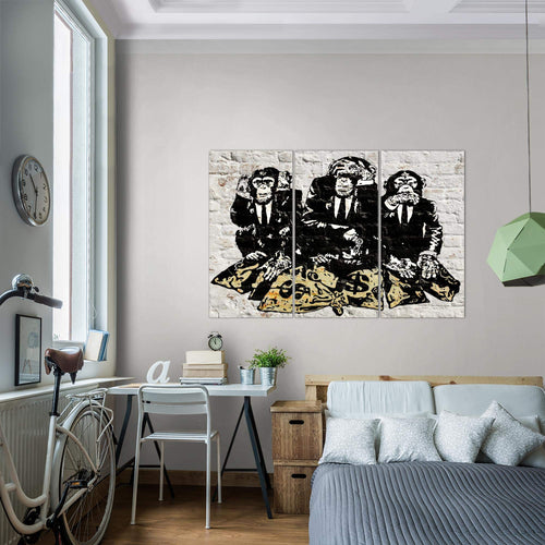 Runa Art Wandbilder Street Art Affen Bild XXL Loft Wohnzimmer Grau Duke of Lancaster UK 120 x 80 cm 3 Teilig 303431a
