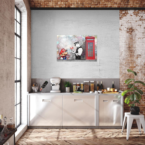 Runa Art Bild Super Mario And Cop Modern Wandbilder Jugendzimmer Wohnzimmer 1 Teilig - Made In Germany - Graffiti Street Art Grau Bunt Flur 032915b