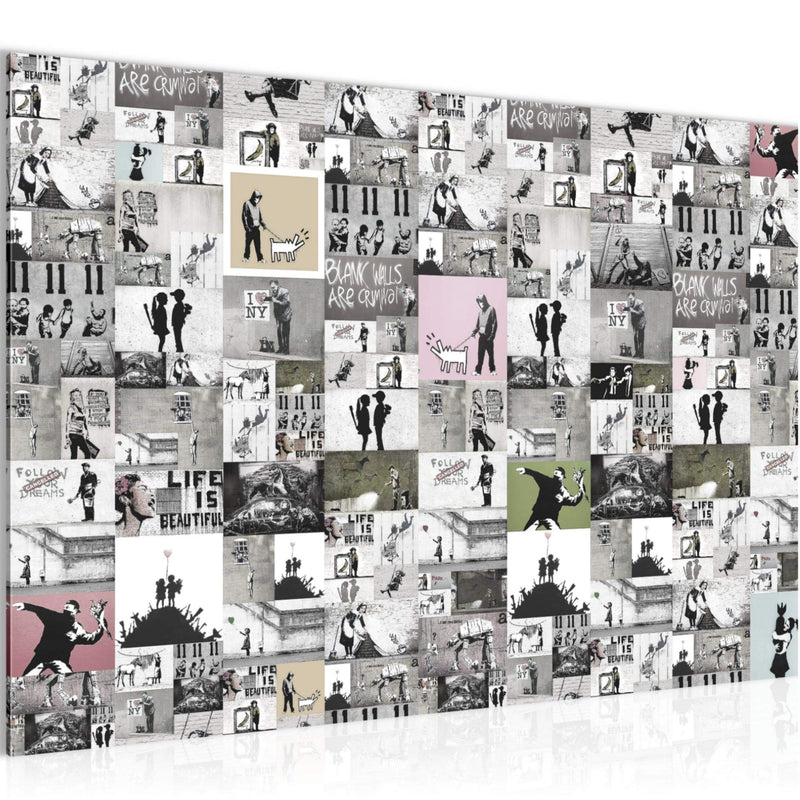Runa Art Bild Collage Banksy Modern Wandbilder Loft Wohnzimmer 1 Teilig - Made In Germany - Street Art Grau Flur 302715b